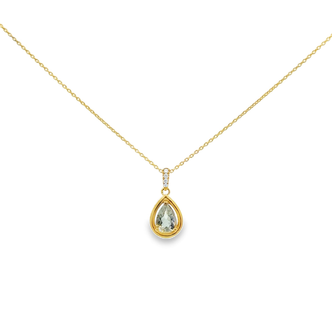 0.65 CT Pear-Shaped Mint Quartz &amp; 0.04 CTW Diamond 14K Yellow Gold Pendant Necklace