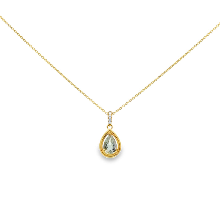 0.65 CT Pear-Shaped Mint Quartz &amp; 0.04 CTW Diamond 14K Yellow Gold Pendant Necklace