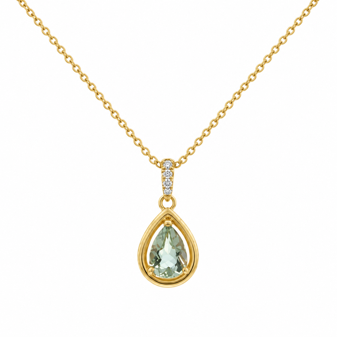 0.65 CT Pear-Shaped Mint Quartz & 0.04 CTW Diamond 14K Yellow Gold Pendant Necklace