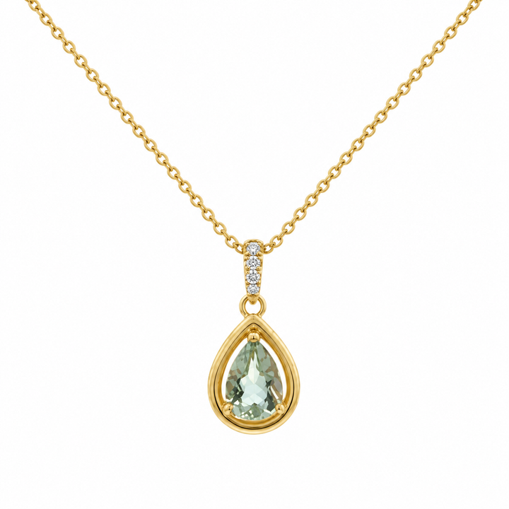 0.65 CT Pear-Shaped Mint Quartz &amp; 0.04 CTW Diamond 14K Yellow Gold Pendant Necklace