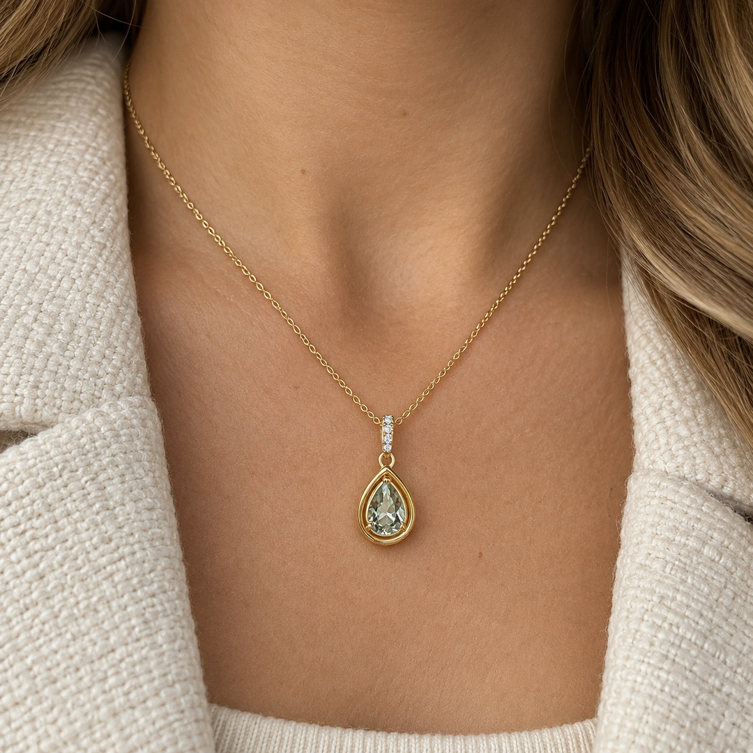 0.65 CT Pear-Shaped Mint Quartz &amp; 0.04 CTW Diamond 14K Yellow Gold Pendant Necklace