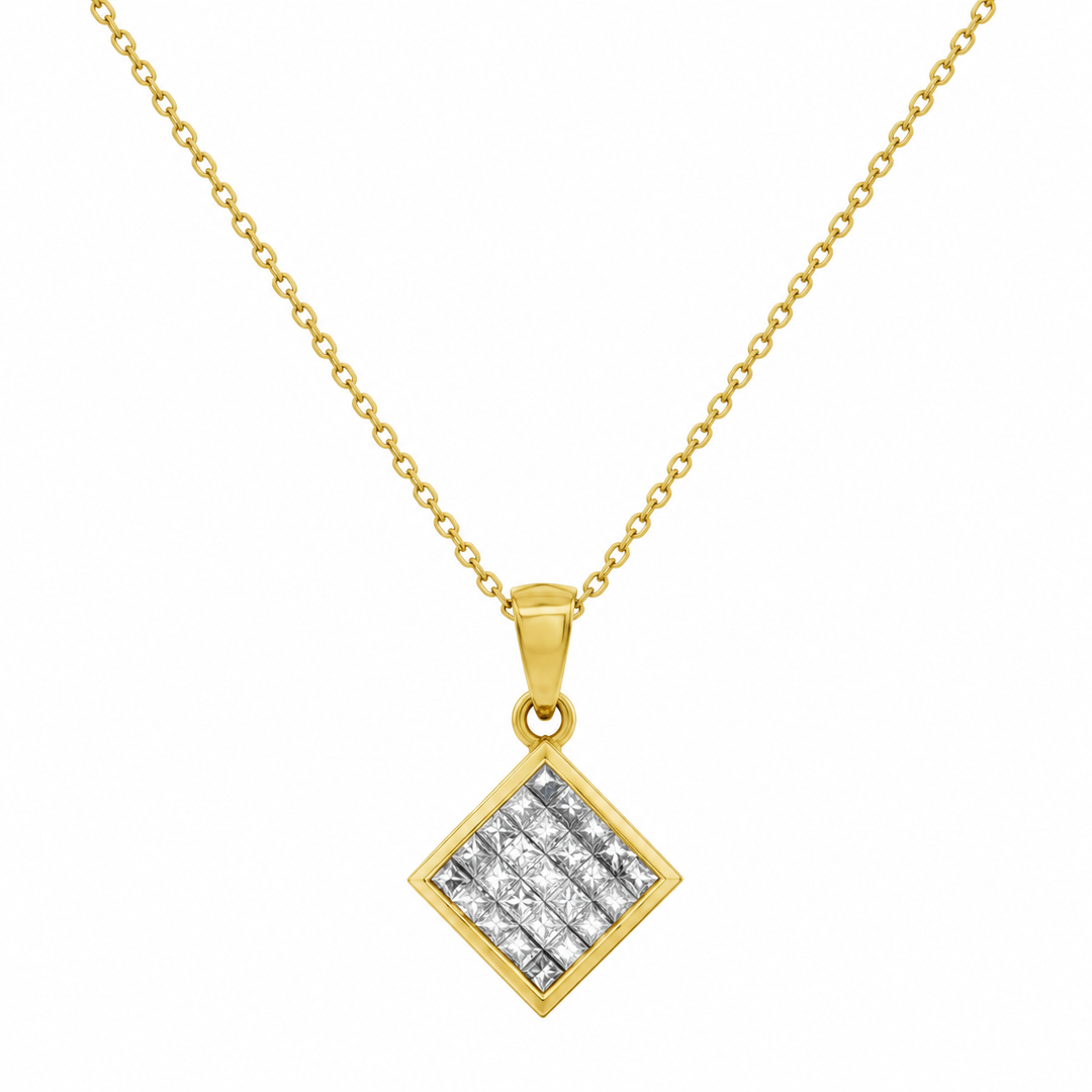 0.40 CTW Princess Cut Diamond 18K Yellow Gold Square Pendant Necklace with 14K Yellow Gold Chain