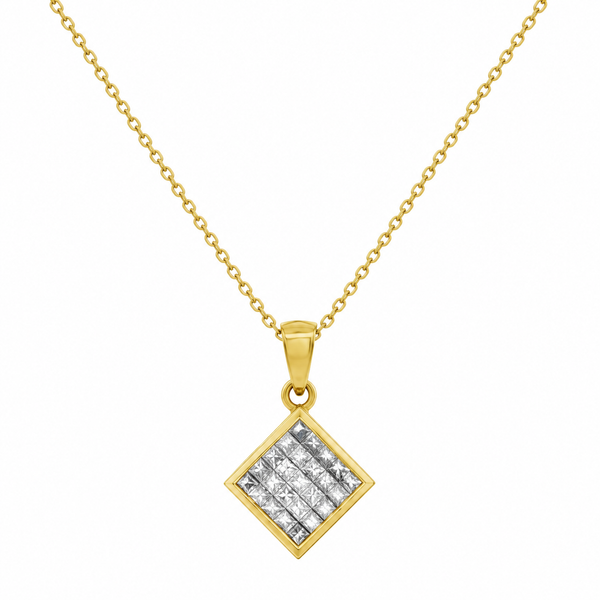 0.40 CTW Princess Cut Diamond 18K Yellow Gold Square Pendant Necklace with 14K Yellow Gold Chain