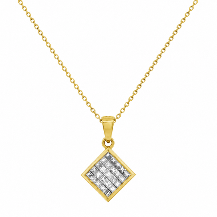 0.40 CTW Princess Cut Diamond 18K Yellow Gold Square Pendant Necklace with 14K Yellow Gold Chain