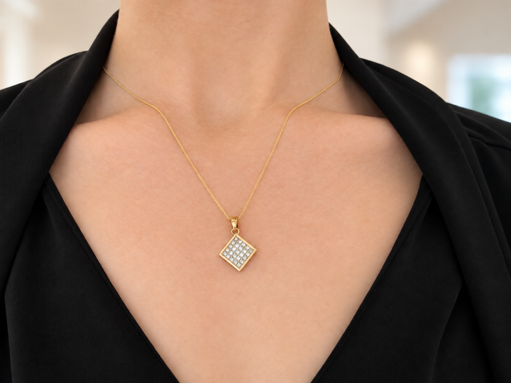 0.40 CTW Princess Cut Diamond 18K Yellow Gold Square Pendant Necklace with 14K Yellow Gold Chain