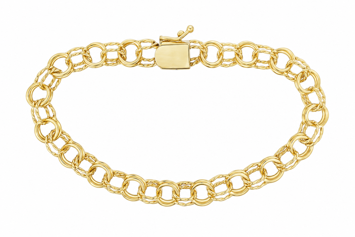 14K Yellow Gold 7 3/4-Inch Open Link Charm Bracelet