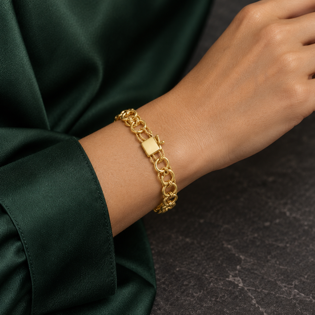 14K Yellow Gold 7 3/4-Inch Open Link Charm Bracelet