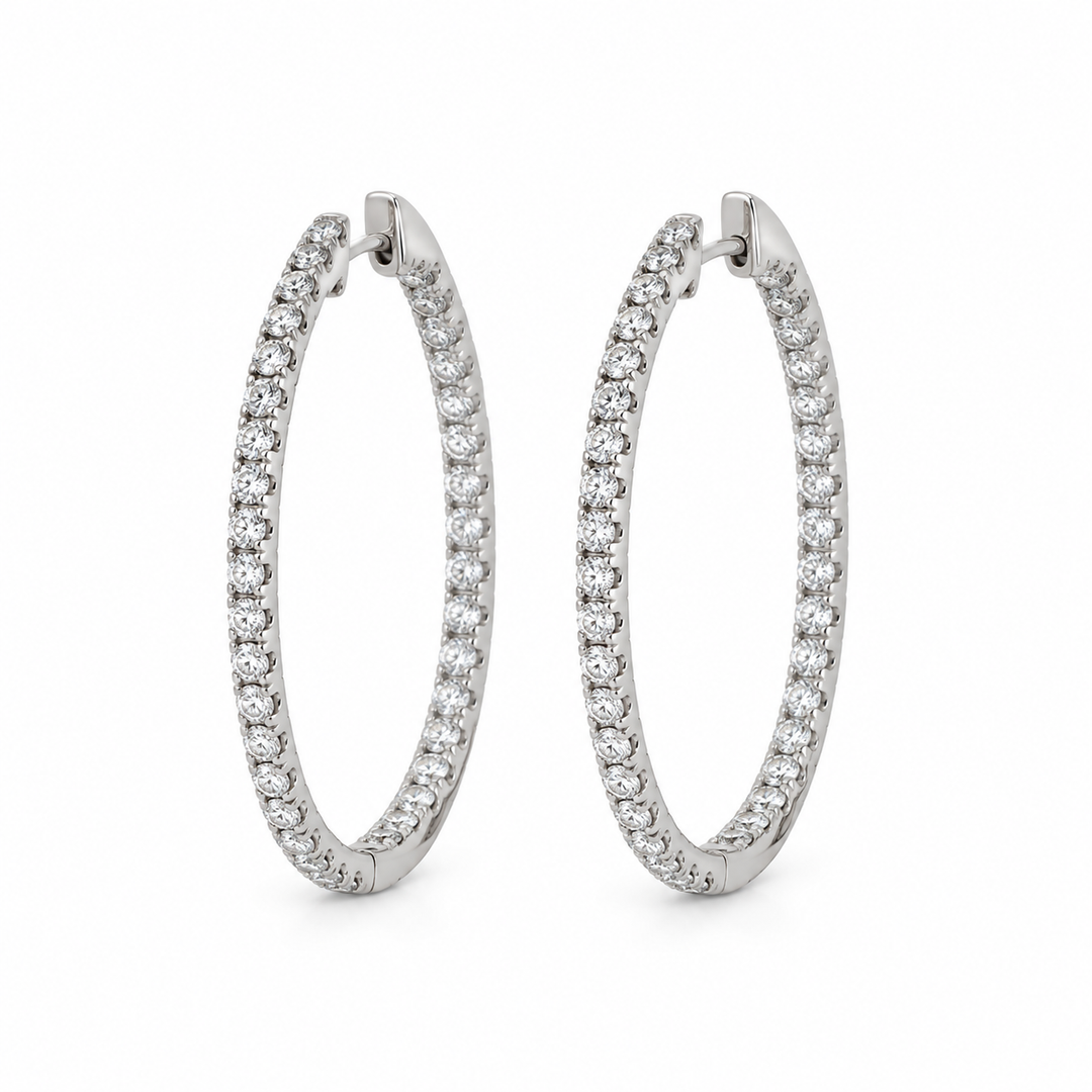 1.20 CTW Diamond 14K White Gold Inside-Out Oval Hoop Earrings