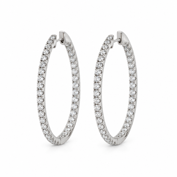 1.20 CTW Diamond 14K White Gold Inside-Out Oval Hoop Earrings
