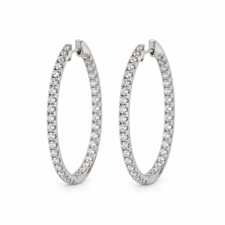 1.20 CTW Diamond 14K White Gold Inside-Out Oval Hoop Earrings