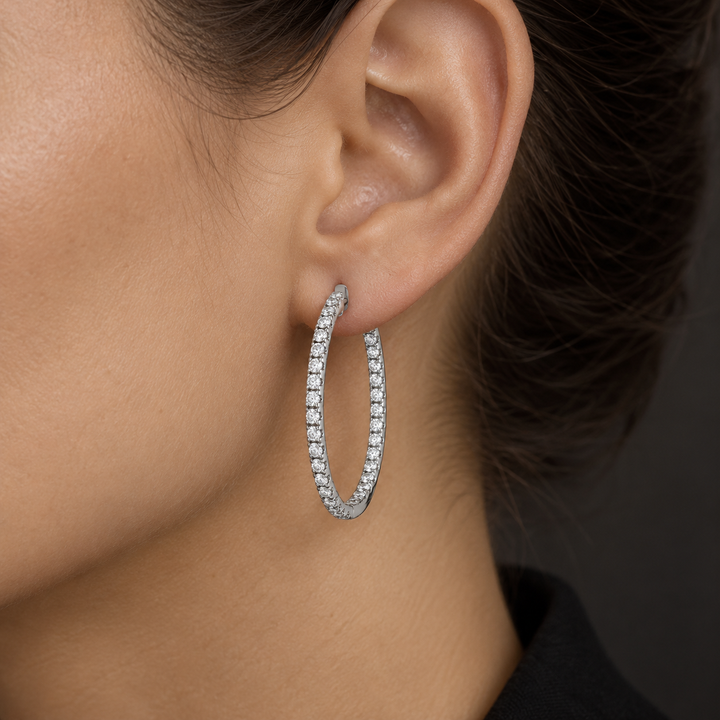 1.20 CTW Diamond 14K White Gold Inside-Out Oval Hoop Earrings