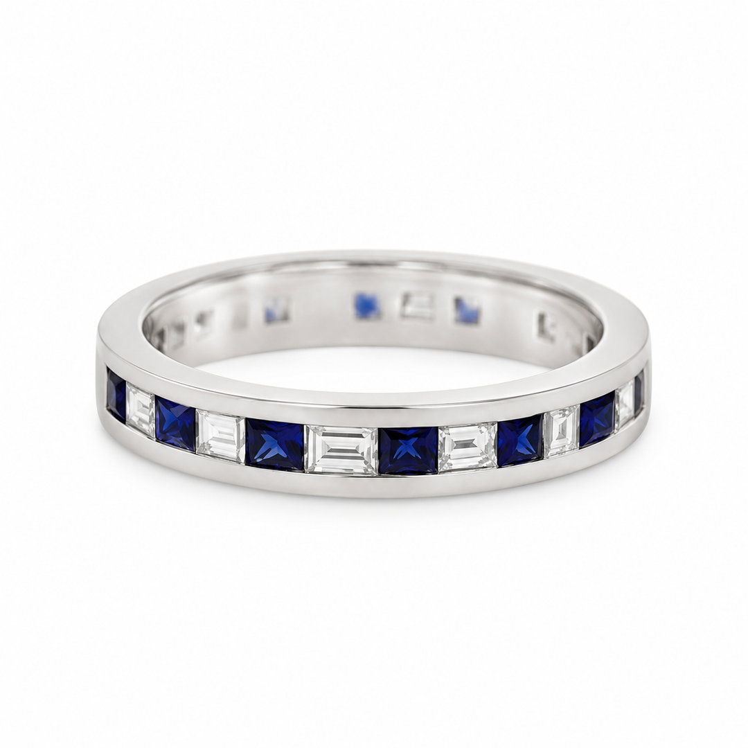 0.40 CTW Diamond & Sapphire White Gold Channel-Set Band Ring