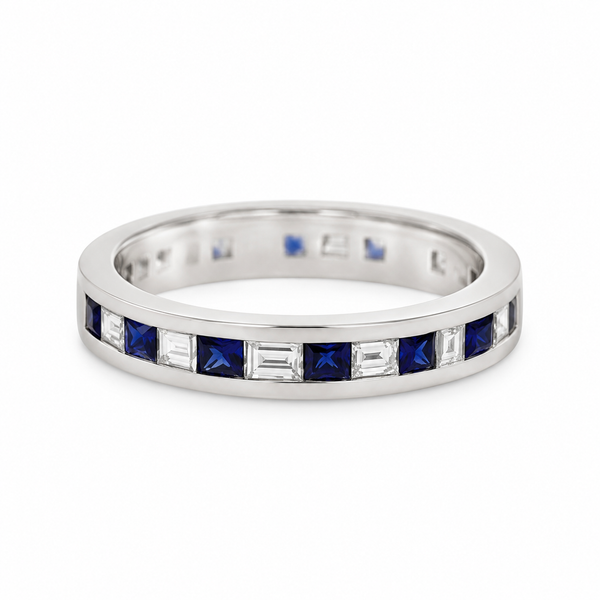 0.40 CTW Diamond & Sapphire White Gold Channel-Set Band Ring