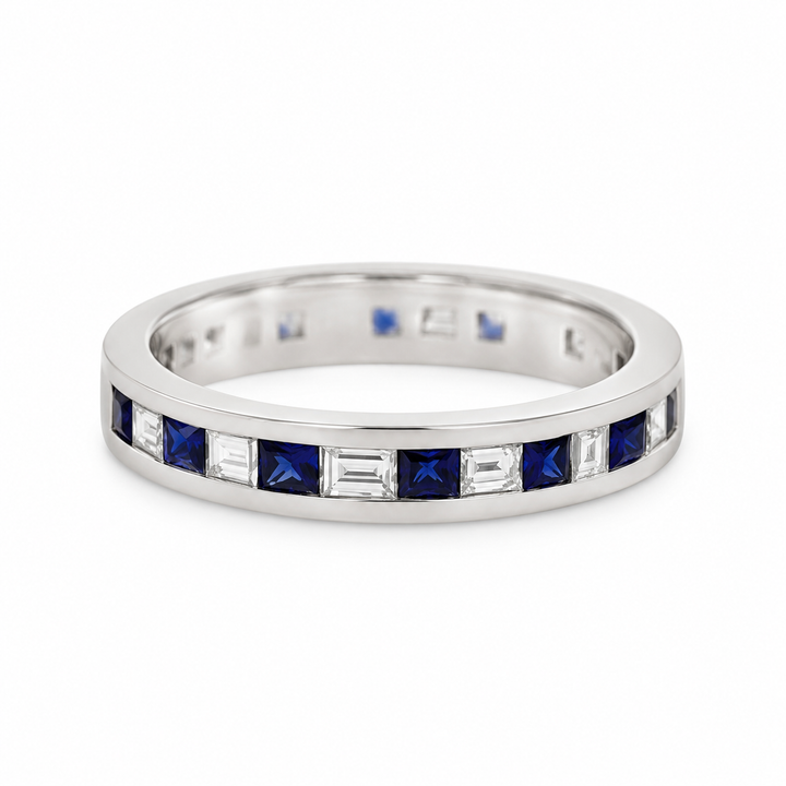0.40 CTW Diamond &amp; Sapphire White Gold Channel-Set Band Ring