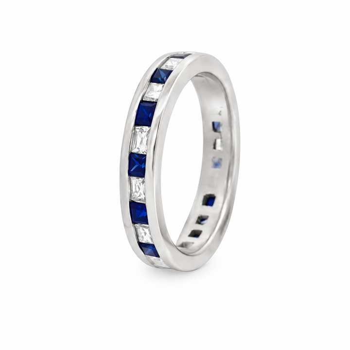 0.40 CTW Diamond &amp; Sapphire White Gold Channel-Set Band Ring