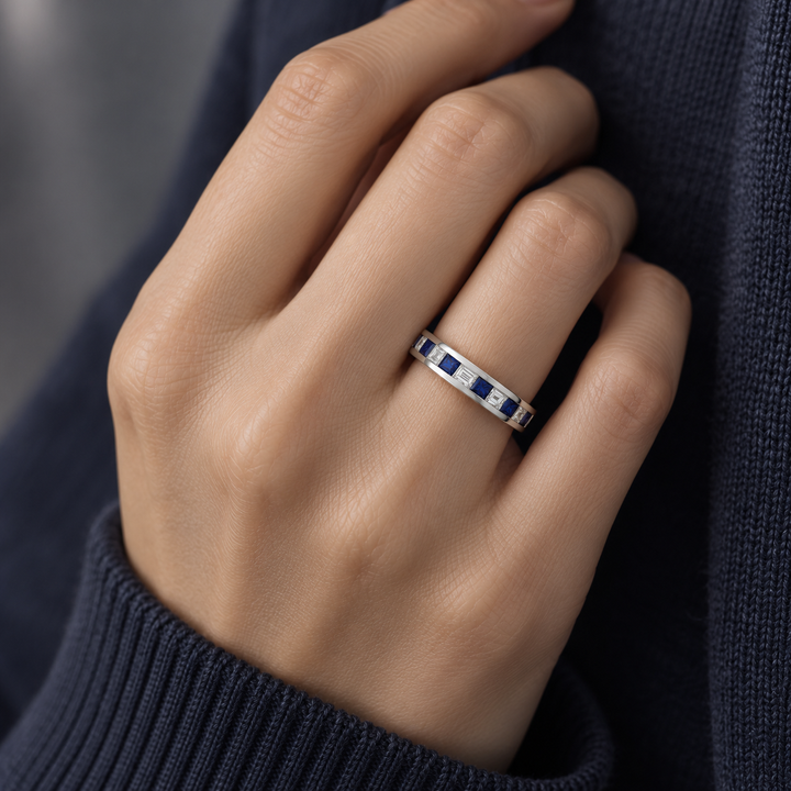 0.40 CTW Diamond &amp; Sapphire White Gold Channel-Set Band Ring