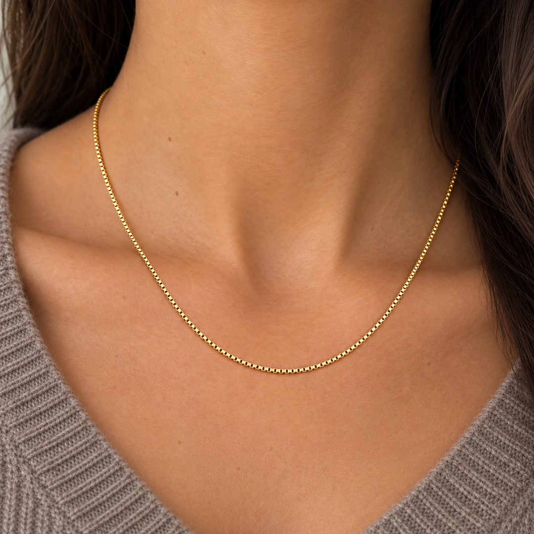 14K Yellow Gold 16-Inch 1.3mm Box Chain Necklace