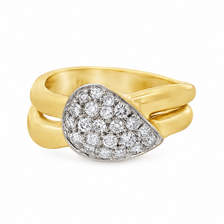 0.45 CTW Diamond 18K Yellow Gold Pavé Teardrop Statement Ring