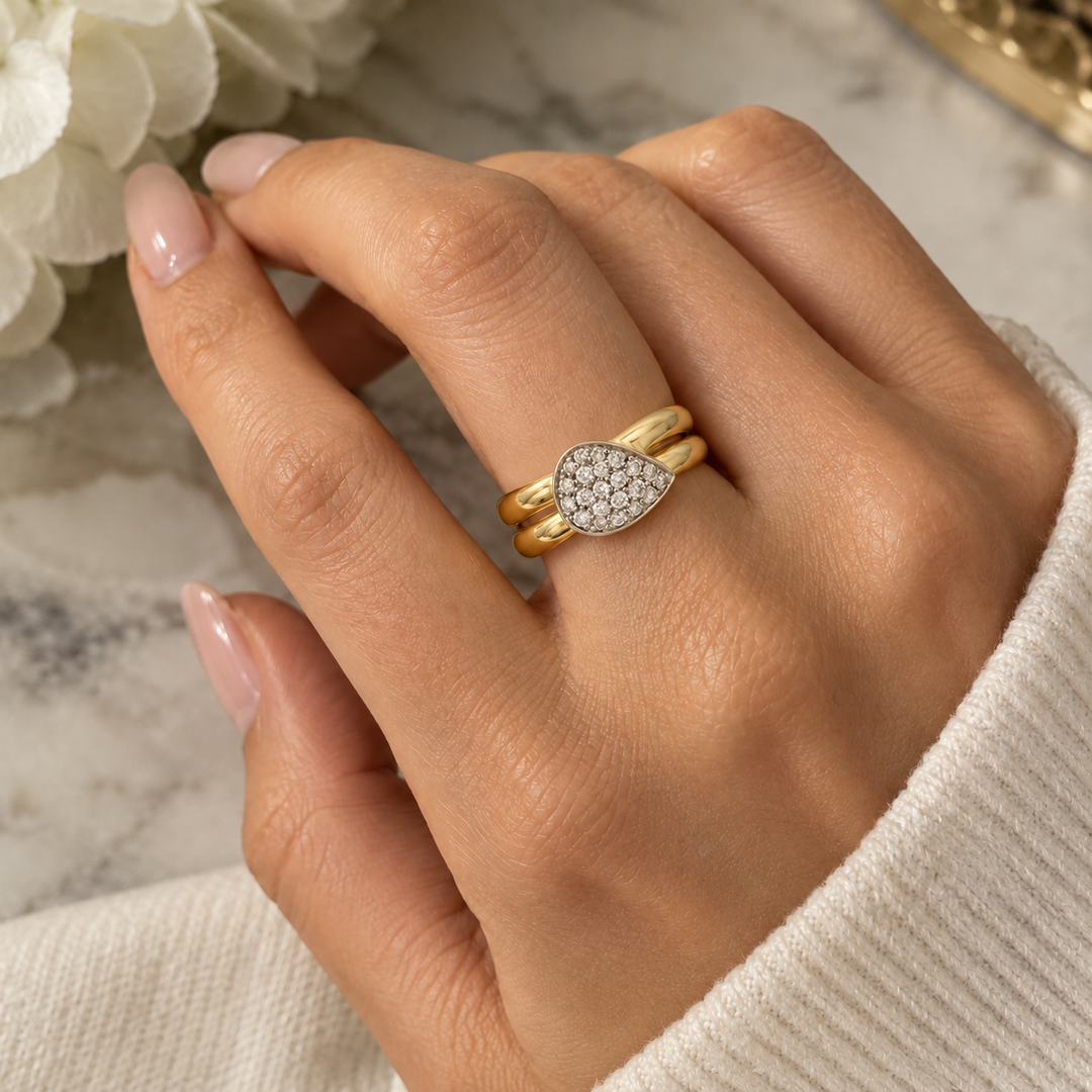 0.45 CTW Diamond 18K Yellow Gold Pavé Teardrop Statement Ring
