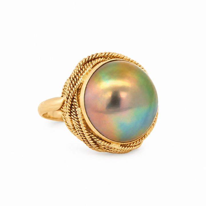 17mm Pearl 14K Yellow Gold Textured Statement Ring