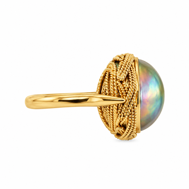 17mm Pearl 14K Yellow Gold Textured Statement Ring