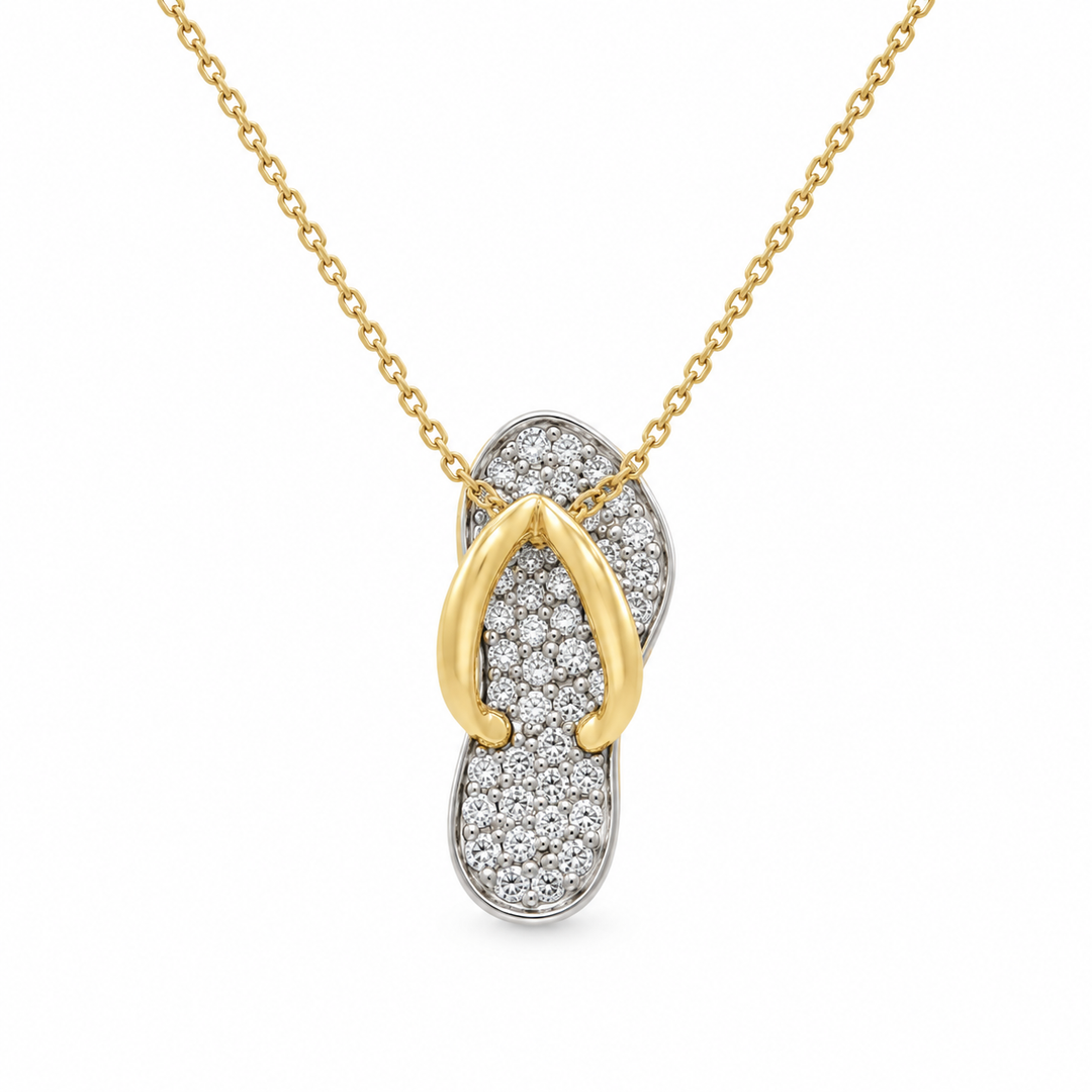 0.65 CTW Diamond 14K Two-Tone Gold Pavé Flip-Flop Sandal Pendant Necklace
