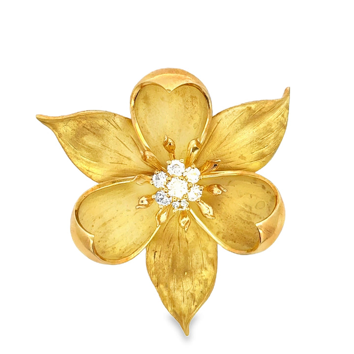 Pre-Owned Tiffany &amp; Co. 0.80 CTW Diamond 18K Yellow Gold Floral Brooch Pin