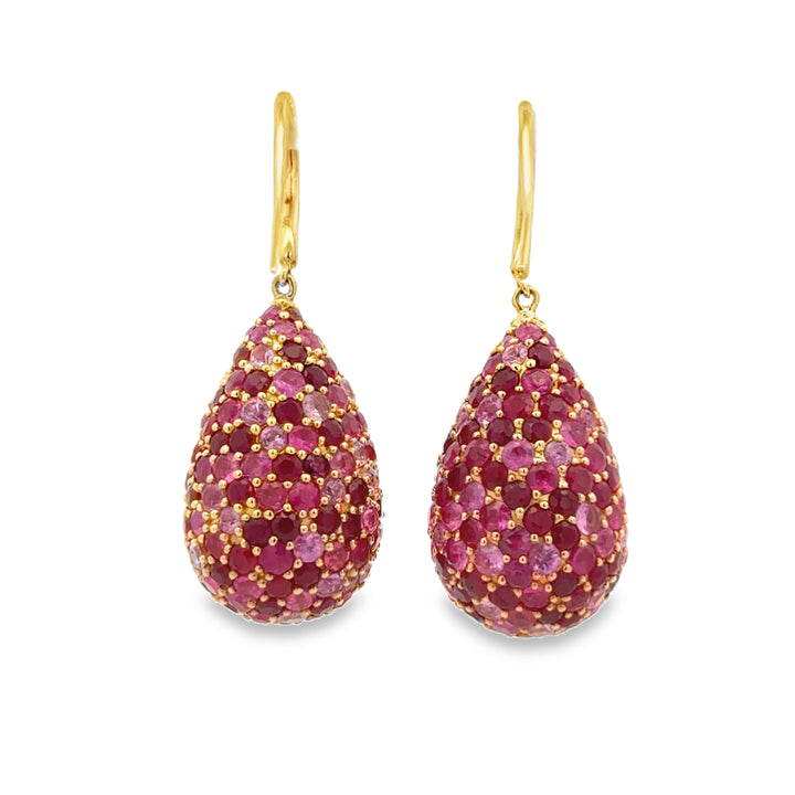 Pre-Owned Robert Sparks 17 CTW Ruby &amp; Pink Sapphire and 0.70 CTW Diamond 14K Yellow Gold Teardrop Earrings