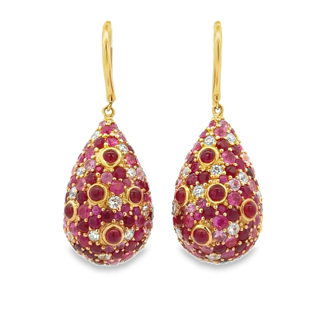 Pre-Owned Robert Sparks 17 CTW Ruby &amp; Pink Sapphire and 0.70 CTW Diamond 14K Yellow Gold Teardrop Earrings