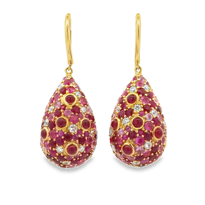 Pre-Owned Robert Sparks 17 CTW Ruby &amp; Pink Sapphire and 0.70 CTW Diamond 14K Yellow Gold Teardrop Earrings