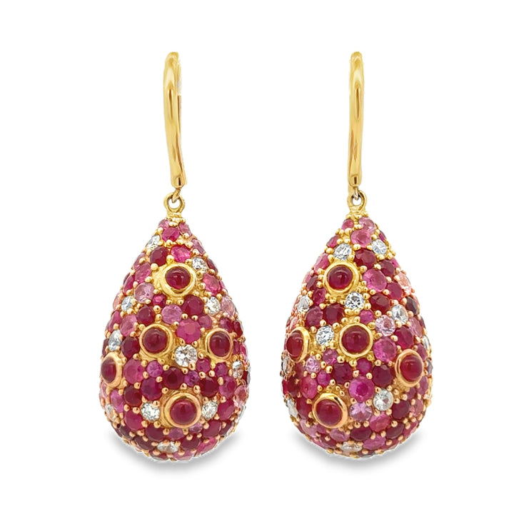 Pre-Owned Robert Sparks 17 CTW Ruby &amp; Pink Sapphire and 0.70 CTW Diamond 14K Yellow Gold Teardrop Earrings