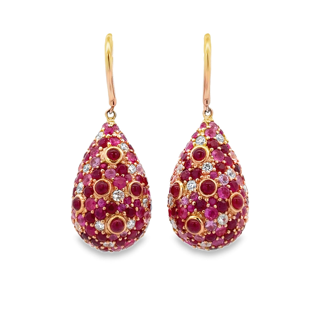 Pre-Owned Robert Sparks 17 CTW Ruby &amp; Pink Sapphire and 0.70 CTW Diamond 14K Yellow Gold Teardrop Earrings