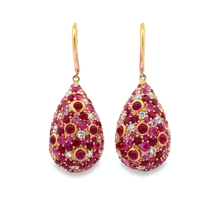 Pre-Owned Robert Sparks 17 CTW Ruby &amp; Pink Sapphire and 0.70 CTW Diamond 14K Yellow Gold Teardrop Earrings