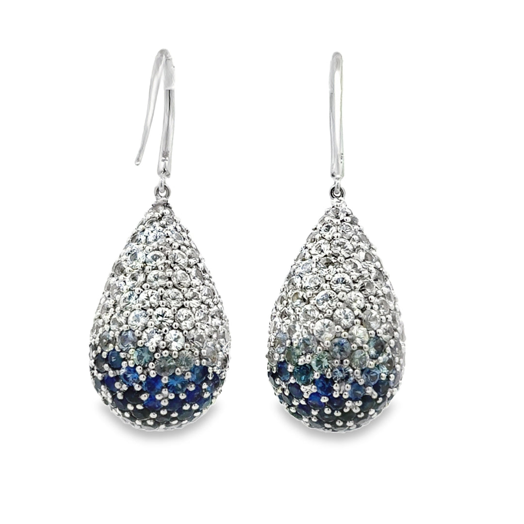 Pre-Owned Robert Sparks 16.00 CTW Multicolor Blue Sapphire and 0.70 CTW Diamond 14K White Gold Teardrop Earrings