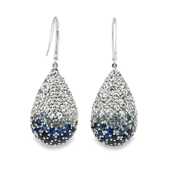 Pre-Owned Robert Sparks 16.00 CTW Multicolor Blue Sapphire and 0.70 CTW Diamond 14K White Gold Teardrop Earrings