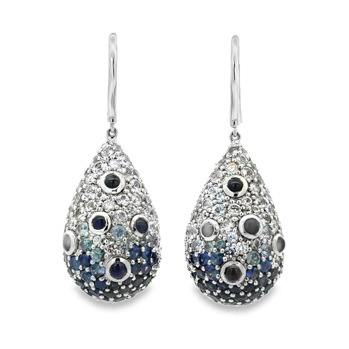Pre-Owned Robert Sparks 16.00 CTW Multicolor Blue Sapphire and 0.70 CTW Diamond 14K White Gold Teardrop Earrings