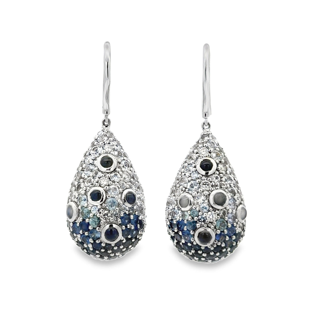 Pre-Owned Robert Sparks 16.00 CTW Multicolor Blue Sapphire and 0.70 CTW Diamond 14K White Gold Teardrop Earrings