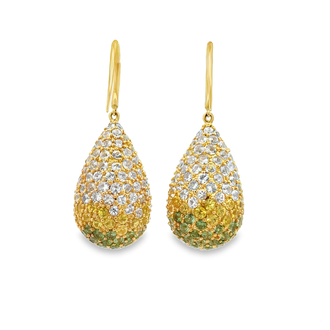Pre-Owned Robert Sparks Green &amp; Yellow Sapphire and Diamond 14K Yellow Gold Teardrop Earrings