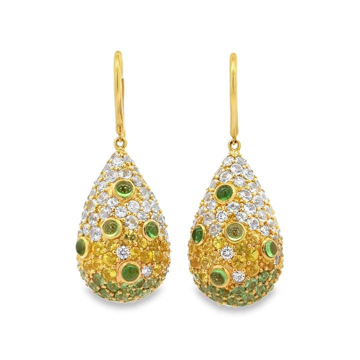 Pre-Owned Robert Sparks Green &amp; Yellow Sapphire and Diamond 14K Yellow Gold Teardrop Earrings