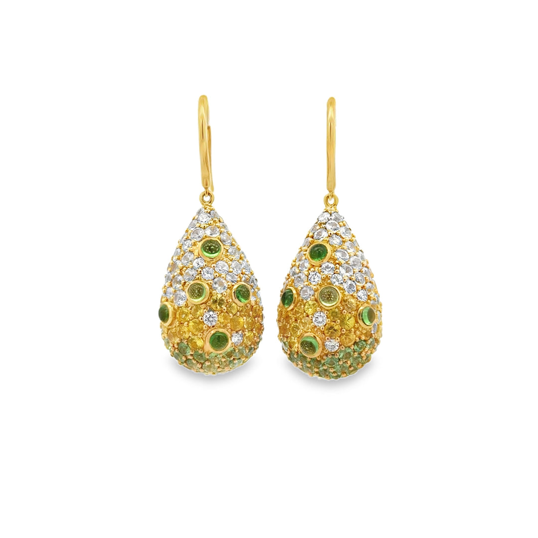 Pre-Owned Robert Sparks Green &amp; Yellow Sapphire and Diamond 14K Yellow Gold Teardrop Earrings