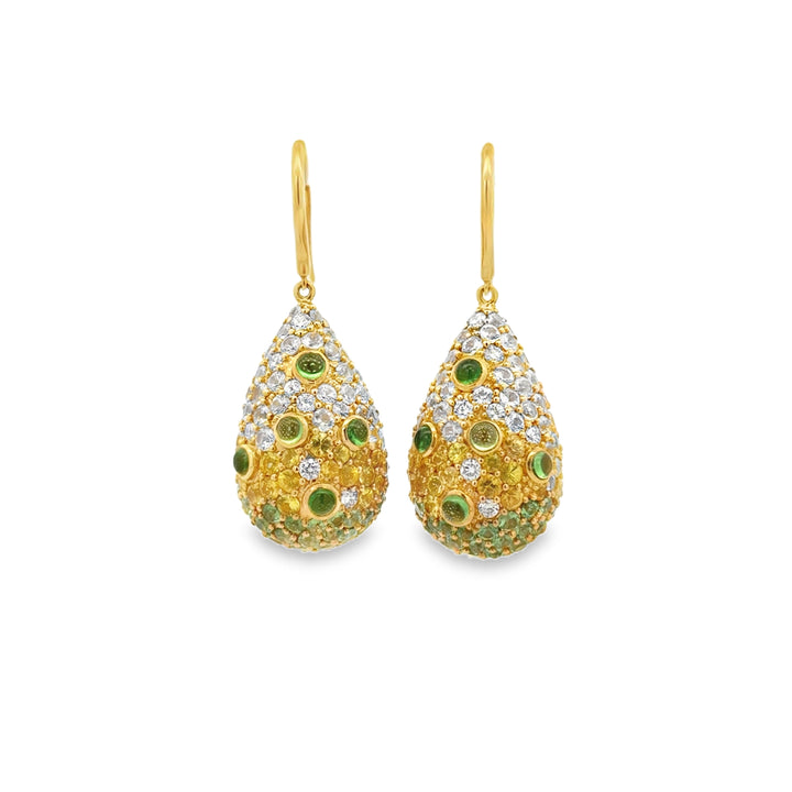 Pre-Owned Robert Sparks Green &amp; Yellow Sapphire and Diamond 14K Yellow Gold Teardrop Earrings