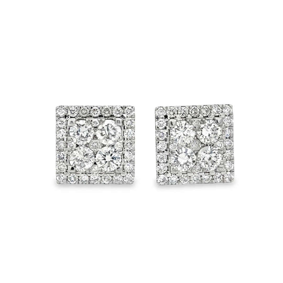 1.35 CTW Diamond 14K White Gold Square Pavé Stud Earrings