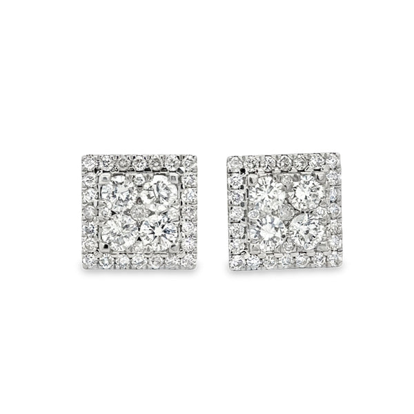 1.35 CTW Diamond 14K White Gold Square Pavé Stud Earrings