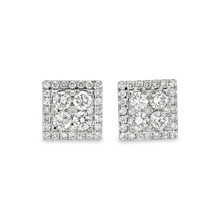 1.35 CTW Diamond 14K White Gold Square Pavé Stud Earrings