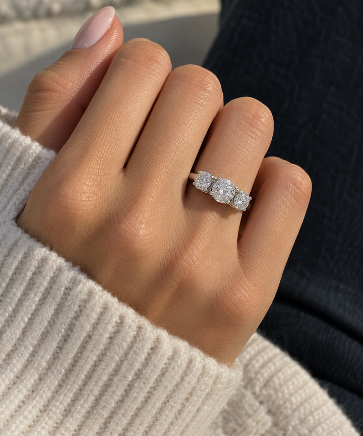 2.56 CTW GIA Certified Three-Stone Diamond Engagement Ring in 14K White Gold