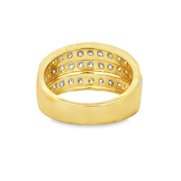 0.70 CTW Diamond 14K Yellow Gold Triple Row Wide Band Ring