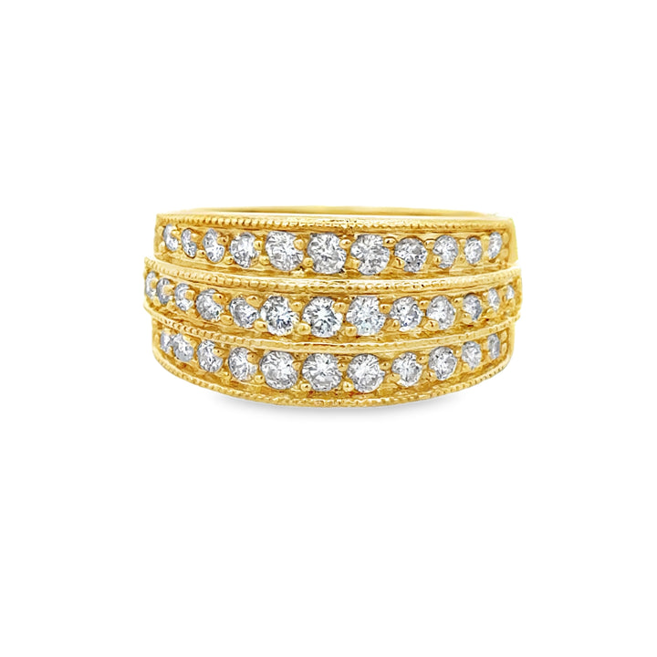 0.70 CTW Diamond 14K Yellow Gold Triple Row Wide Band Ring