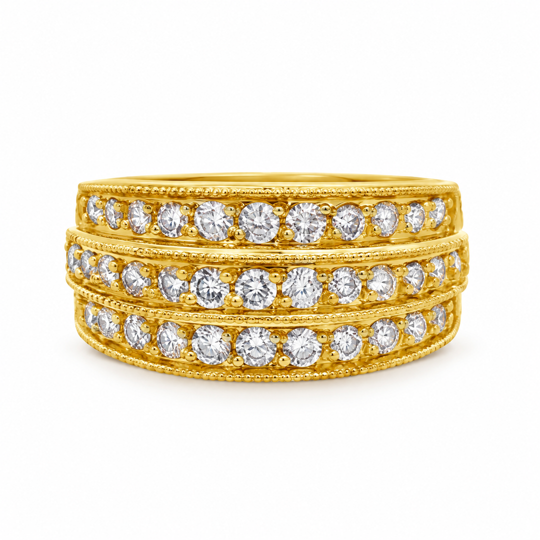 0.70 CTW Diamond 14K Yellow Gold Triple Row Wide Band Ring