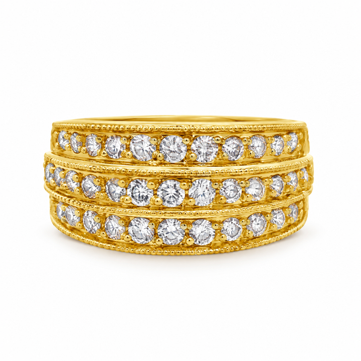 0.70 CTW Diamond 14K Yellow Gold Triple Row Wide Band Ring