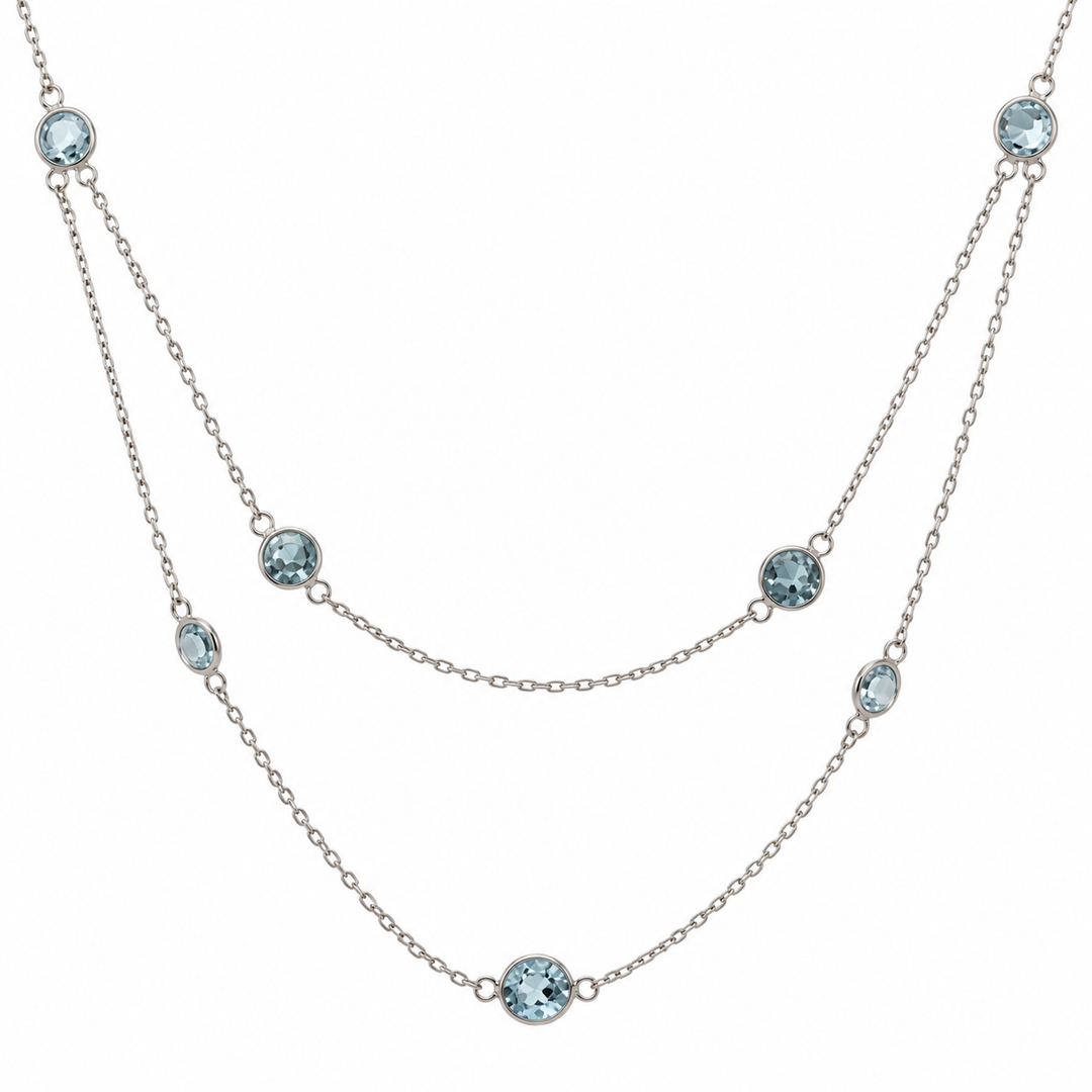Platinum 9.00 CTW Aquamarine 40-Inch Long Station Necklace